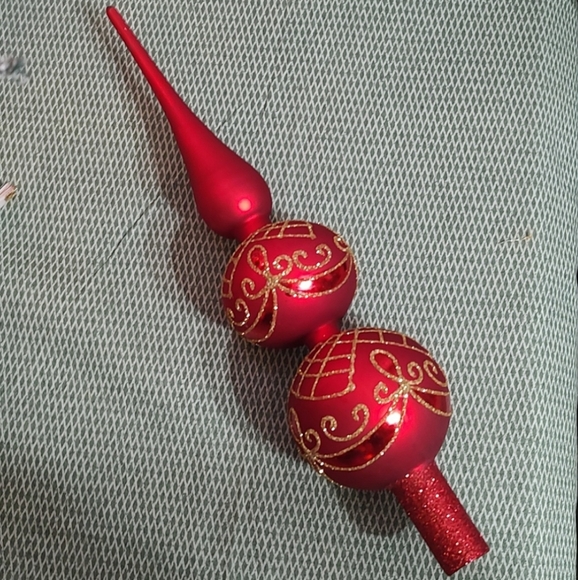 Double Ball Tree Topper Final Gold Glitter Satin Red Paintes Base - Picture 1 of 11